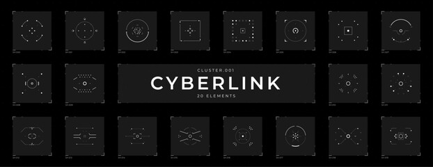 Poster - Cyberpunk elements set. Futuristic HUD elements set. Cyber style collection of targets and buttons. Cyberpunk vector shapes for virtual reality interface. Digital technology futuristic UI, UX.