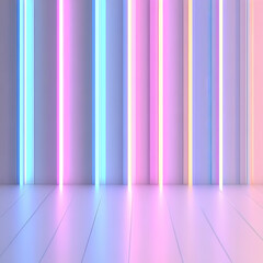 Wall Mural - A neon colored wall with a white background. The wall is made up of many different colored lines. The colors are bright and vibrant, creating a fun and energetic atmosphere