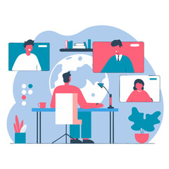Poster - Webinar concept illustration showing virtual meeting with participants on screens