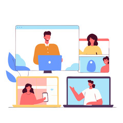 Poster - Virtual webinar concept illustrating participants engaging through screens in an online meeting setup