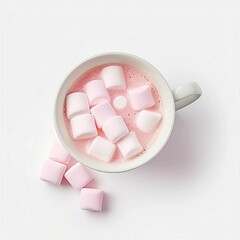 Wall Mural - cup of marshmallows , Isolated white background, flat lay