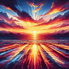 Wall Mural - 460 sunset sky (time lapse burst pixel art) pixelated transition