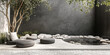 © JuanM - Modern outdoor space with circular water feature and minimalistic seating arrangement