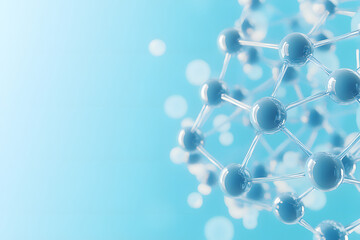 3d molecular structure with blue spheres and connecting lines on a light blue background, symbolizin