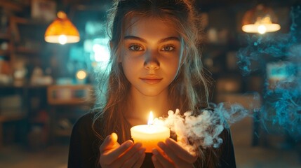 Poster - A woman is holding a candle in her hand