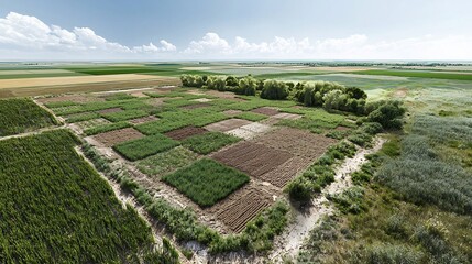Poster - aerial photograph of an agricultural irrigation map overlaid with a virtual twin simulation showcasi