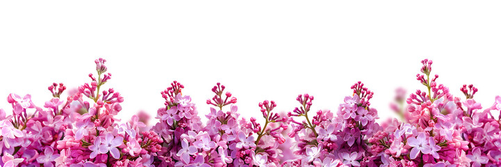 Wall Mural - Border of pink lilac flowers isolated on white background