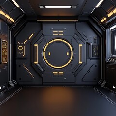 Poster - Futuristic Spaceship Interior Corridor Design Visualization