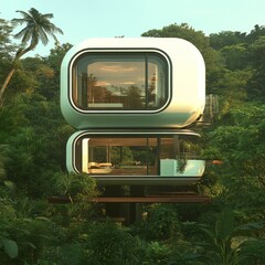 Canvas Print - Futuristic Treetop House in Lush Tropical Forest