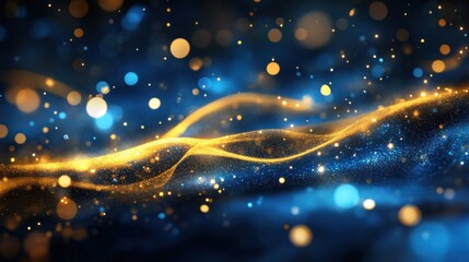 Aufkleber - A mesmerizing abstract background with flowing lines and glowing orbs in blue and gold hues.