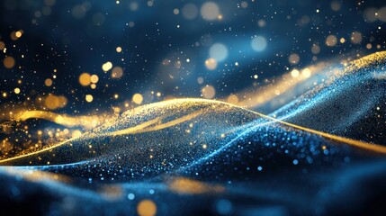 Poster - A mesmerizing abstract representation of shimmering waves with golden and blue hues.
