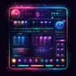 © Espresso - A vibrant, futuristic user interface with glowing neon elements, featuring controls and analytics in a cosmic setting.