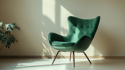 Poster - A green chair is sitting in front of a window