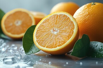 Wall Mural - A peeled orange with a leaf on top