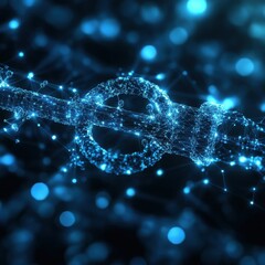 Poster - Abstract digital chain link illustration with glowing blue nodes and connections, symbolizing security and technology.