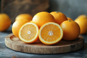 Wall Mural - A plate of oranges with one cut open