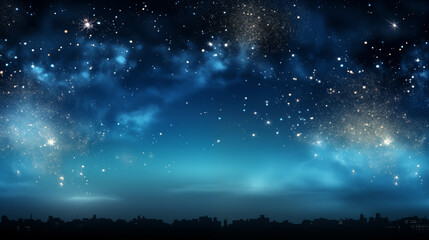 Wall Mural - a starry night sky with a city in the background. the sky is dark blue with a few clouds
