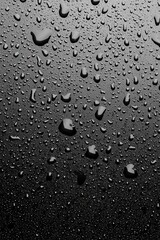 Poster - Close-up of glistening water droplets on a dark surface, creating an atmospheric and serene mood.