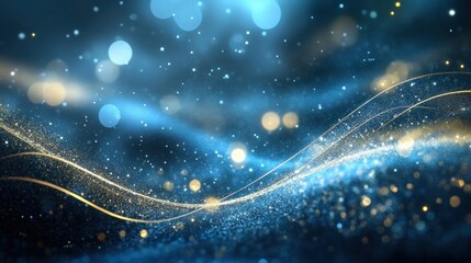 Aufkleber - A shimmering abstract background with glowing particles and flowing lines in blue tones.
