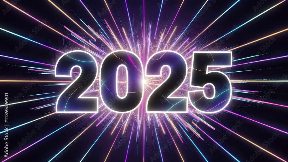Dynamic 2025 Design with Bold Letters, Neon Patterns, and Holographic ...