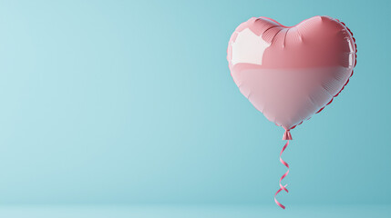 Wall Mural - Pink Heart Balloon on Blue Background: A single pink heart-shaped balloon floats against a serene blue backdrop, symbolizing love, hope, and celebration.