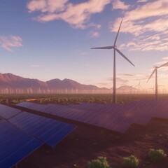 Poster - Solar and Wind Farm Energy Production at Sunset