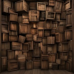 Poster - Stacked Wooden Crates Wall Interior Design