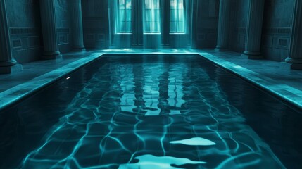 Poster - Mysterious pool of water trembling in ancient architecture abandoned building interior calm environment serene viewpoint