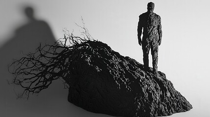 Poster - Mysterious shadow of an unseen figure abstract sculpture digital art dark atmosphere close-up view hidden meaning