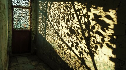 Leinwandbilder - Intricate shadow patterns abandoned hallway photography urban decay side view artistic interpretation