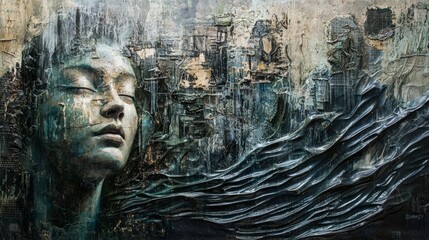 Poster - Ethereal landscape art surreal cityscape digital artwork abstract textures close-up view enigmatic vision