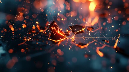 Poster - Fractured timeline with glowing segments abstract style digital art dark environment close-up viewpoint futuristic concept