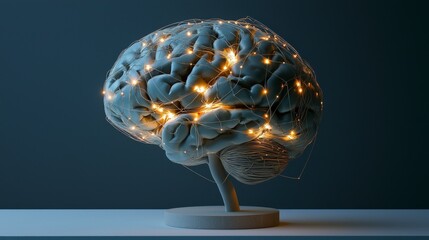 Poster - Abstract brain sculpture glowing with cracks artistic installation contemporary gallery dimly lit thought and creativity