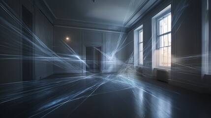 Aufkleber - Faint light trails in a minimalist digital art room a conceptual urban aesthetic perspective