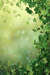 vertical banner, st. patrick's day, scattering of clover leaves, light abstract green background, bo