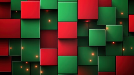 Poster - a vibrant arrangement of red and green cubes with glowing accents, creating a modern design.