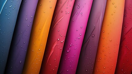 Poster - A vibrant display of colorful rolled materials with droplets, showcasing texture and design.