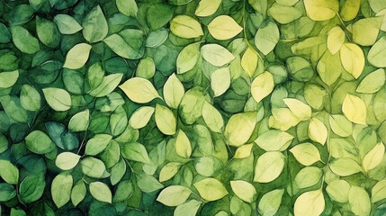 Poster - A vibrant watercolor painting of green leaves, showcasing nature's beauty and tranquility.