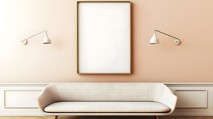 Wall Mural - Minimalist living room with a beige sofa and art frame