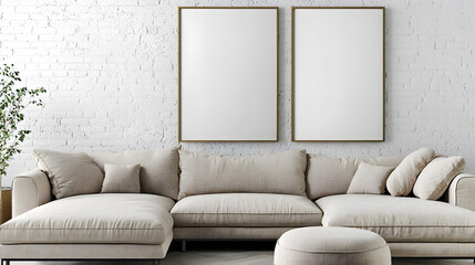 Wall Mural - Modern beige sectional sofa in minimalist setting