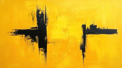 Poster - Abstract artwork featuring bold black strokes on a vibrant yellow background.