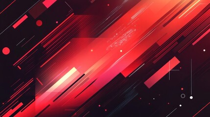 Poster - Abstract design featuring dynamic lines and shapes in red tones on a dark background.