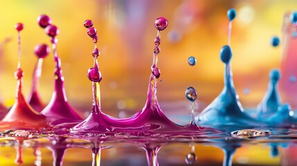 Fototapete - Vibrant ink drops creating stunning ripples art studio photography colorful environment close-up fluid dynamics