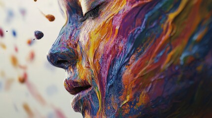 Poster - Vibrant pigment explosion on model's face urban studio art photography creative environment close-up viewpoint expression