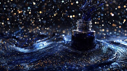 Fototapete - Ink overflowing in a dark pool abstract still life studio macro artistic exploration
