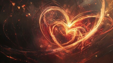 Poster - Spiraling soft beams of light surrounding a heart shape digital artwork abstract environment emotional concept