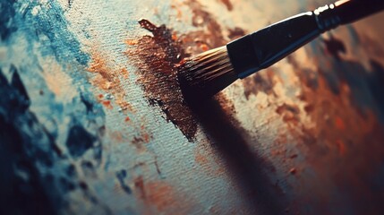 Aufkleber - Artistic creation in progress paintbrush over canvas studio visual art creative environment close-up perspective