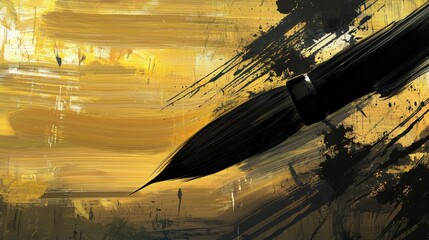 Poster - Artistic flourish paintbrush silhouette across a golden canvas abstract art dynamic atmosphere creative perspective