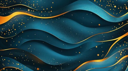 Poster - Abstract waves in blue and gold create a dynamic, visually appealing background.