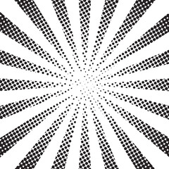 Poster - Halftone sun rays backdrop. abstract halftone black dots background. comic background. star rays halftone poster. pop art